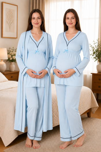 Effortt 4054 Mavi Biye Detaylı Sabahlıklı Lohusa Pijama Takımı Effortt 4054 Mavi Biye Detaylı Sabahlıklı Lohusa Pijama Takımı